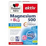 Doppelherz Magnesium 500 + B12 2-Phasen – Hochdosiert mit 500 mg Magnesium pro Depot-Tablette –...