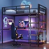 Merax Kinderbett Hochbett,Metall,90x200 cm, mit Schreibtisch,mehrere Regalen,Sicherheitsleiter mit...