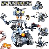 HiWEEGO Technik Roboter Bausatz für Kinder mit LED Augen, 5-in-1 App Fernbedienung Roboticset...