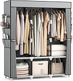 Vicye Kleiderschrank, Stoffschrank, Kleiderschränke mit Abdeckung, 3 Kleiderstangen, 6...