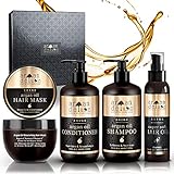 Argan Deluxe Haarpflege Set für Damen und Männer - Arganöl Shampoo, Conditioner, Haaröl,...