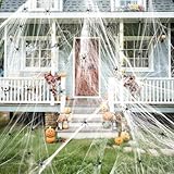 MUEZDUR Halloween Deko Spinnennetz, 200g Dehnbare Spinnennetze & 80Künstliche Spinnen, Halloween...