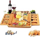 Bambus Käsebrett mit Käsewerkzeugen, Käseplatte Charcuterie-Brett-Platten-Set Serviertablett für...