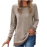 Zeiayuas Langarmshirt Damen Elegant Einfarbig Farbblock Sweatshirt Basic Rundhals Pullover Ohne...