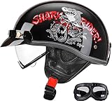 Retro-Motorrad-Halbhelm, Bike Cruiser Chopper Moped Scooter ATV Helm, ECE-Geprüfter...