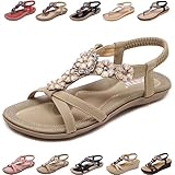 QJJQ Sandalen Damen mit Absatz Sommer Bequem Elegant Sandalen mit Strass Perlen Bohemia Strand...