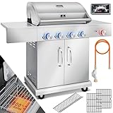 KESSER® Gasgrill mit 4 Brenner + 1x Infrarot Keramik Seitenbrenner & Piezo-Zündung | bis 800°C...