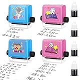 Roller Digitaler Lehrstempel, 4 Stück Mathe Stempel Roller, Additions Subtraktions Multipliction...