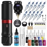 PFARRER Wireless Rotary Tattoo Maschine Pen Set with Power Supply LCD digital 3.7V Lithium Battery...