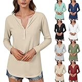 Guhmomh Langarmshirt Damen Langärmelige Bluse Einfarbig Tuniken Freizeit Langärmlige Longshirt...