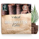 valeaf Kokos-Quelltabletten, 50 Stück - Torffreie Kokoserde mit Startdünger, ideale Anzuchterde...