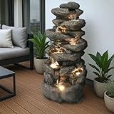 Großer Gartenbrunnen BK902 mit LED Beleuchtung Felsen Wasserfall Springbrunnen große Gartendeko...