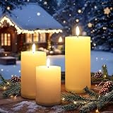 Outdoor LED Kerze mit Timer und Flammen Effekt 3er Set - 15 / 12,5 / 10 cm - Künstliche...