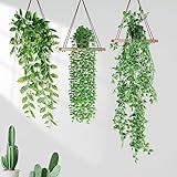 ENCOUN 3 Stück Künstliche Hängepflanzen, 90cm Kunstpflanze Hängend, Hängepflanze mit Töpfen,...