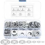 460 Stück Flache Unterlegscheiben Set, Beilagscheiben Sortiment, Kohlenstoffstahl...