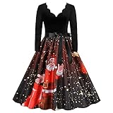 Kleid Weihnachten Damen, Weihnachts Halloween Kleid, Weihnachts Cocktailkleid, Langarm Blütenblatt...