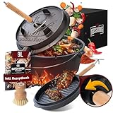 GUSSKÖNIG Dutch Oven Set - Eingebrannter Dutch Oven 9 Liter - Feuertopf Gusseisen mit Füßen -...