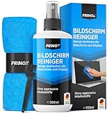 PRINOX® Bildschirmreiniger Set 250ml mit Mikrofasertuch & Pinsel - Display Reiniger für alle...