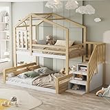 ECLIVON Etagenbett Kinderbett 90x200 & 140x200 cm, Hochbett Hausbett mit Treppe Stauraum und...