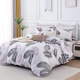 Soifox Bettwäsche-Set für Doppelbett, 3-teilig, Blättermuster, Bettwäsche-Set, Schwarz und...