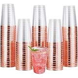 AUTOWNLUX 50 Stück Hartplastik Plastikbecher mit Roségoldem Rand, 360ml/12oz Kunststoff...
