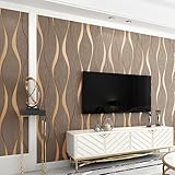 Trafagala 0,53m x 9.5m Taupe Tapete Vliestapete 3D Modern Minimalistisch Wallpaper mit 3D-Wellen...