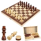 Schachspiel, 3 in 1 Schachbrett Holz Hochwertig Schach Dame Backgammon, Tragbares und Faltbares...