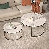 Knowlife Moderner Couchtisch-Set, 2 Stück, kleiner runder Tisch mit Marmor-Textur für kleinen Raum...