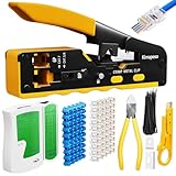 Kimapeso RJ45 Crimpzangen-Set, Durchgangs-Crimpwerkzeug-Set, Ethernet-Crimper, Cat7, Cat6, Cat5,...