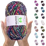 MeriWoolArt Merino Wolle zum Stricken – 75 m Mehrfarbige Dicke Weiche Merinowolle zum Stricken...