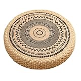 Meditationskissen, rundes Strohgewebekissen für Boden, Jute-Baumwollfaden, Boho-Möbel,...