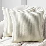 Topfinel Kissenbezug 40x40 creme Kordsamt 2er Set gestreiftes Muster Kissenbezüge Kissenhülle...