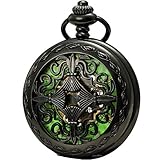 SEWOR Gentleman Stil Skelett Leuchtende Mechanische HandaufzugTaschenuhr (Green).