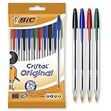 BIC 830865 Cristal Original, 10er Kugelschreiber-Set, Kulis mit blauer, schwarzer, roter und grüner...