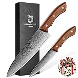 DRAGON RIOT Damastmesser Set, Küchenmesser Set aus 67 Lagen Damaststahl mit Ergonomischer Griff,...