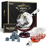 Whiskeyglas, kugelförmige Whisky-Karaffe Globus Segelschiff 930 ml mit Eisstein, 2 Whiskygläser,...