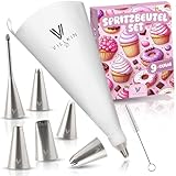 Villkin Spritzbeutel-Set 9-teilig mit 6 verschiedenen Edelstahl Spritztüllen und 34cm Spritztüte -...
