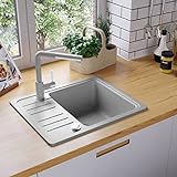 Granitspüle Küchenspüle Einzelbecken Grau mit Produktfarbe: Grau mit Material: 80% Quarz, 20%...
