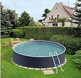 poolomio® Azuro Deluxe Stahlwand Pool Schwimmbecken rund Ø 360 x 120 cm in modernem Weiß/Graphite...