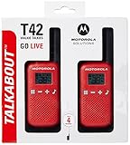 Motorola Talkabout T42 PMR-Funkgeräte ( PMR446, 16 Kanäle, Reichweite 4 km) rot , 2 Stück (1er...