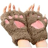 Damen Mädchen Katzenklauen Handschuhe Plusch Handschuhe Halbfinger Handschuhe...