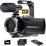 Videokamera 4K 64MP Camcorder Vlogging Kamera für YouTube,21X Digital Zoom, 3' 270° Drehbarer...