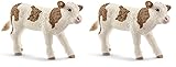 SCHLEICH 13802 Fleckvieh Kalb, für Kinder ab 3+ Jahren, Farm World - Spielfigur (Packung mit 2)