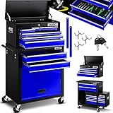 MASKO® Werkstattwagen inkl. Koffer - 9 Fächer Abschließbar | Massives Metall | Mobiler...
