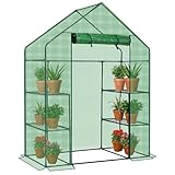 LEADZM Gewächshaus mit UV-beständiger PE-Gitterfolie，4 Metallablagegittern, Sturm-Winterfest,...