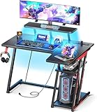 ODK klein Gaming-Schreibtisch mit LED-Licht und Steckdose (55 inch)