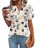 Rapbin Bluse Damen Kurzarm Tunika Elegantes Oberteil V-Ausschnitt Knopfleiste Shirt Business Casual...