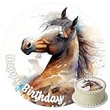 J&M DECO Tortenaufleger Pferd – essbare Tortendeko aus Zuckerpapier Ø 20 cm – Pferdemotiv...