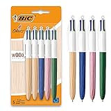 BIC 4 Farben Kugelschreiber Set 4 Colours Wood Effect, 5er Pack, in Holzoptik, Ideal für das Büro,...