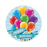 Dekozauber24 Essbarer Tortenaufleger Geburtstag, Happy Birthday, 15,5cm, aus Oblate, zuckerfrei,...